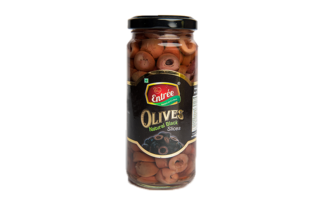 Vishaal Entree Olives Natural Black Slices   Glass Jar  250 grams
